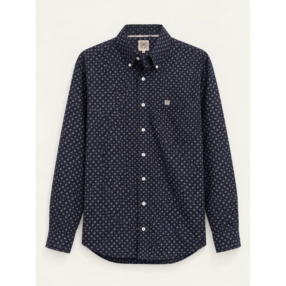 Cinch Mens Navy Blue Geometric Medallion Print Long Sleeve Western Shirt Medium